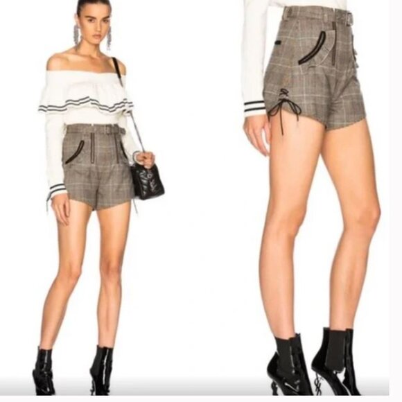 Self Portrait Checked Double Zip Shorts In Checkered Sz US 8 - Picture 1 of 7